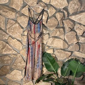 Sheer lined boho print midi dress